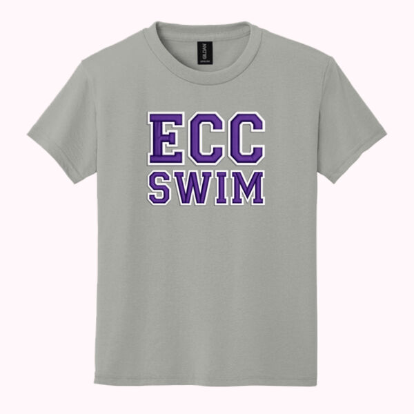 Youth DryBlend T-Shirt with "ECC Swim" Varsity Block Letters across chest Thumbnail